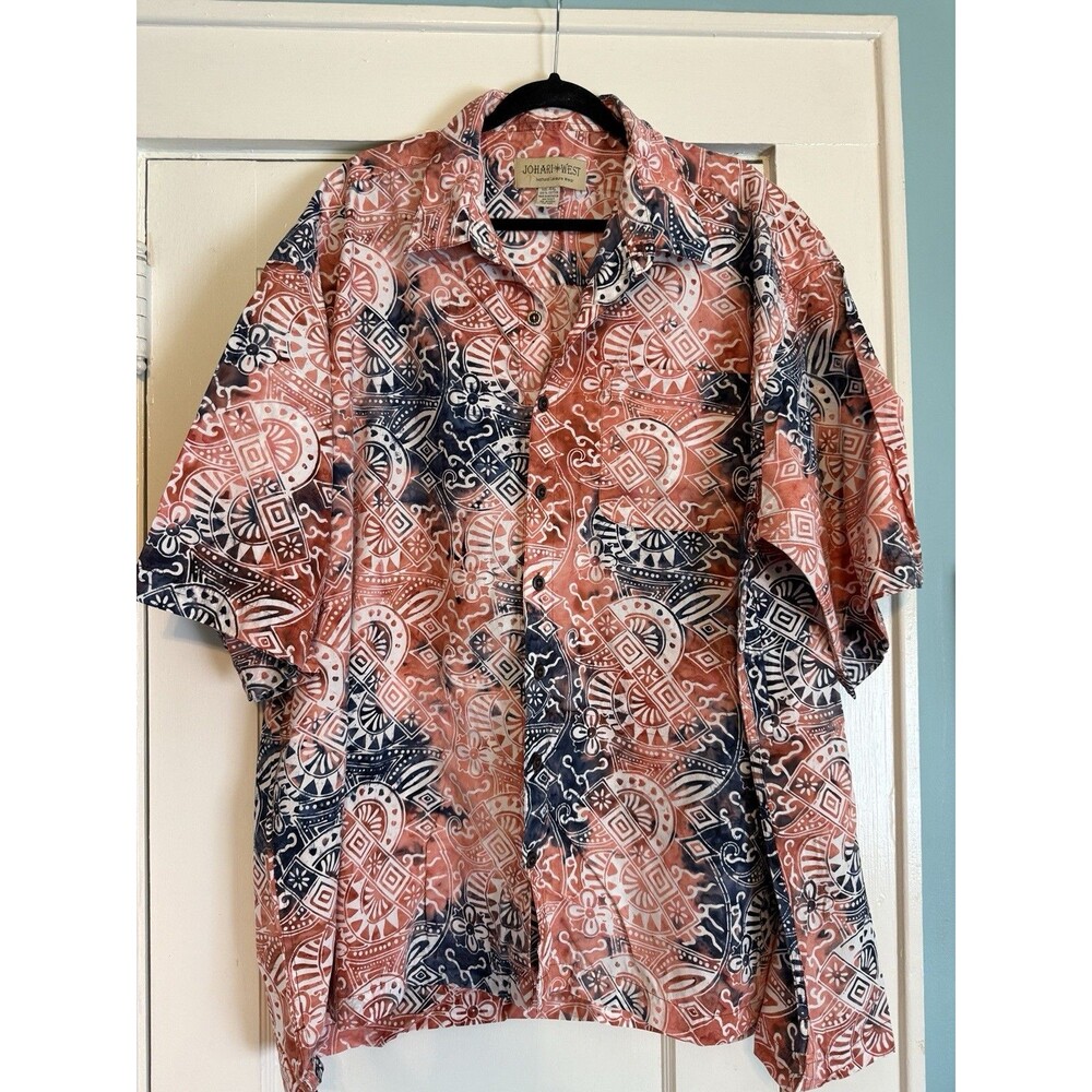 Hawaiian Shirt Button Up Short Sleeve Blue Coral White Johari Tribal 4XL